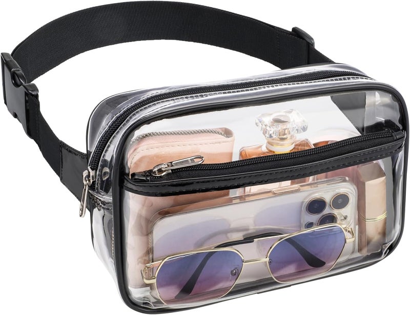 Veckle Clear Belt Bag - Plus Size Only 35" - 51" Clear Fanny Pack Stadium Approved for Women Transparent Bum Bag for Sports Events, Concerts, Festivals, Black - Image 1